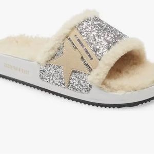 Golden Goose Poolstar Slides Beige with Silver Glitter Size 40